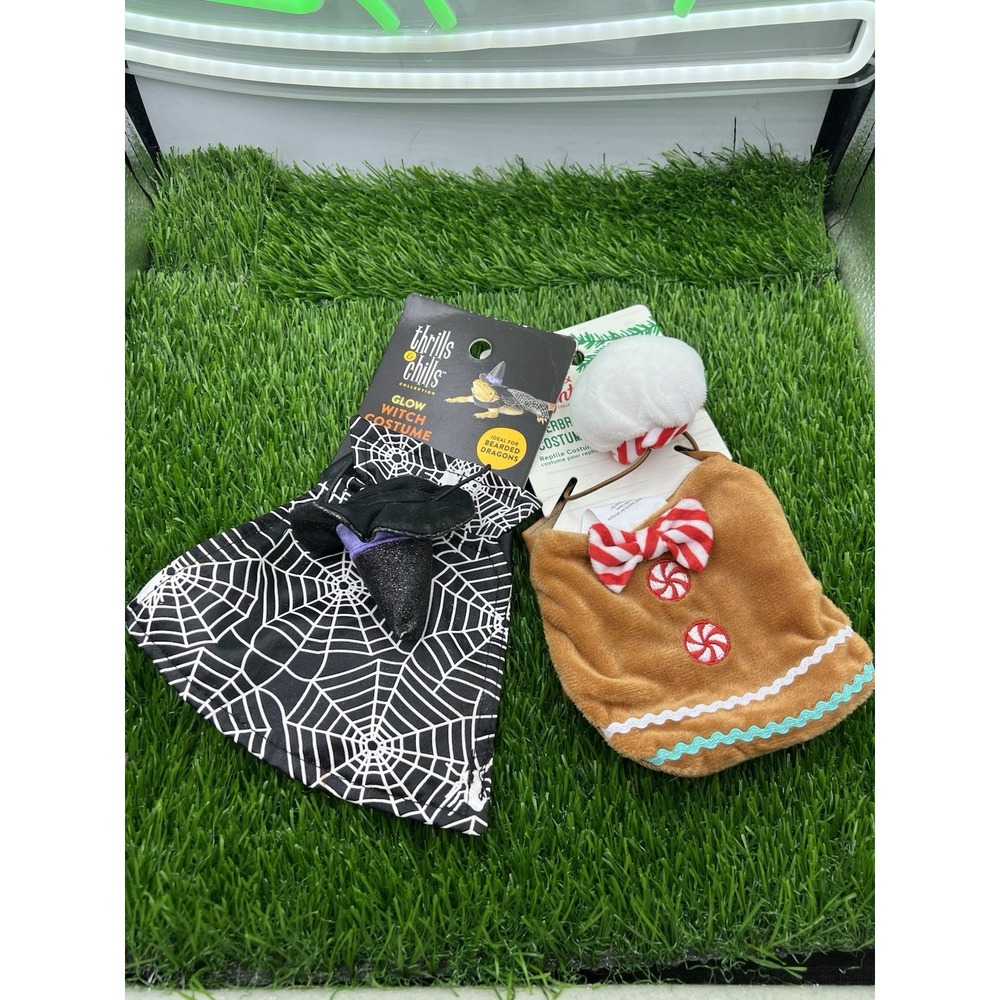 Lot Of 2 Glow Witch/Gingerbread Reptile‎ Costume For Bearded Dragons